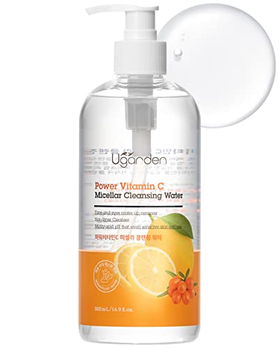 UGARDEN Power Vitamin C Micellar Cleansing Water, pH5.5 Rinse-Free Perfect Facial Makeup Remover, Hydrates & Brighten Skin, Dermatology Tested for Sensitive Skin, 16.9 fl.oz.