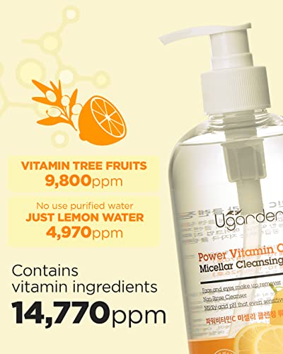 UGARDEN Power Vitamin C Micellar Cleansing Water, pH5.5 Rinse-Free Perfect Facial Makeup Remover, Hydrates & Brighten Skin, Dermatology Tested for Sensitive Skin, 16.9 fl.oz.