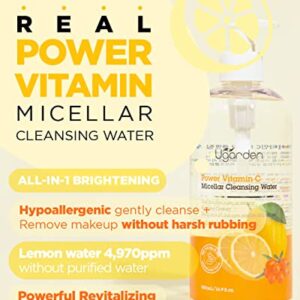 UGARDEN Power Vitamin C Micellar Cleansing Water, pH5.5 Rinse-Free Perfect Facial Makeup Remover, Hydrates & Brighten Skin, Dermatology Tested for Sensitive Skin, 16.9 fl.oz.