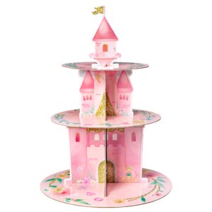 angolio 3 tiers watercolor princess cupcake stand princess birthday party cardboard cupcake holder decorations pink castle party dessert tower princess party supplies for kids pink themed baby shower