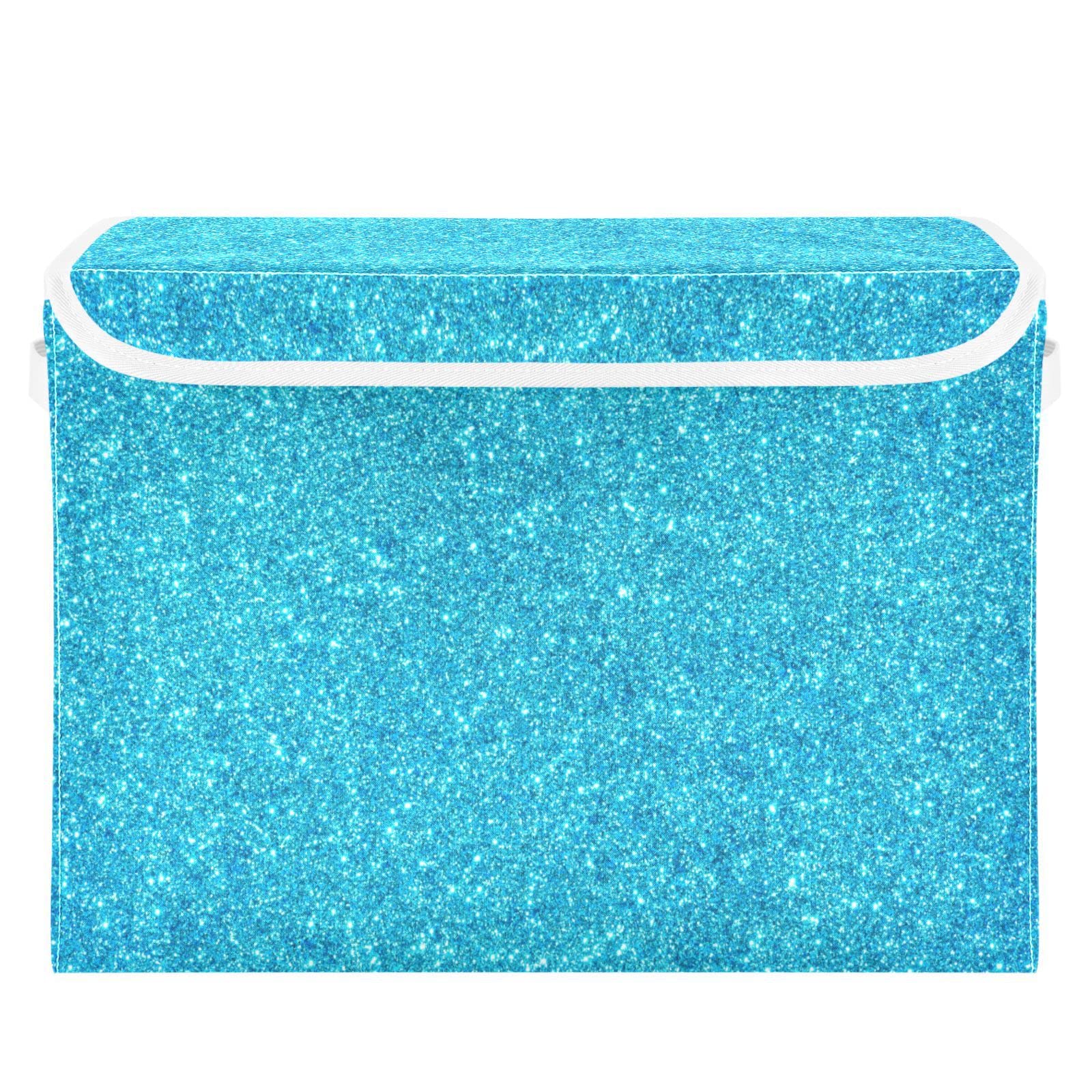 Gredecor Storage Basket Bins with Lid Blue Glitter Storage Boxes Organizer with Handle 16.5"x12.6"x11.8" Large Collapsible Storage Cube for Toys Bedroom Nursery Home