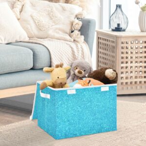 Gredecor Storage Basket Bins with Lid Blue Glitter Storage Boxes Organizer with Handle 16.5"x12.6"x11.8" Large Collapsible Storage Cube for Toys Bedroom Nursery Home