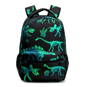 dacawin kids backpack for boys girls neon green dinosaur skeletons bookbag kindergarten preschool nursery school bag lightweight travel back pack