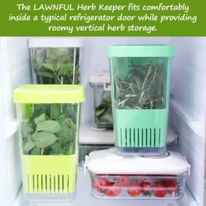 2 Pack Fresh Herb Keeper for Refrigerator, Clear BPA-Free Herb Saver, Storage Container for Cilantro, Parsley, Thyme, Mint & Asparagus, Preserver Keeps Fresh Herbs for 3 Times Longer, Green & Blue