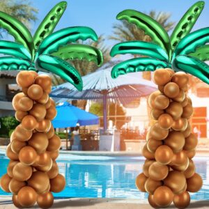 126 pcs coconut palm tree leaves balloons hawaiian balloons set, 16 pcs palm tree balloon and 110 brown birthday balloon luau party decorations for summer tropical weeding baby shower supplies gifts