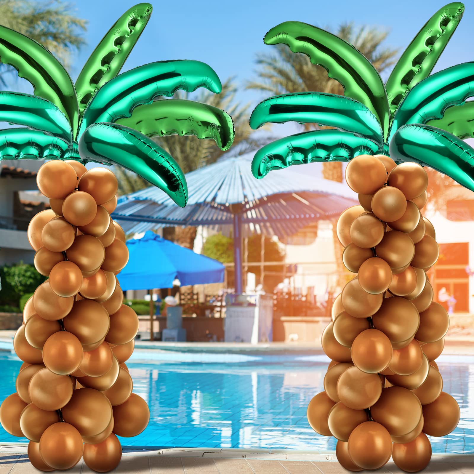 126 Pcs Coconut Palm Tree Leaves Balloons Hawaiian Balloons Set, 16 Pcs Palm Tree Balloon and 110 Brown Birthday Balloon Luau Party Decorations for Summer Tropical Weeding Baby Shower Supplies Gifts