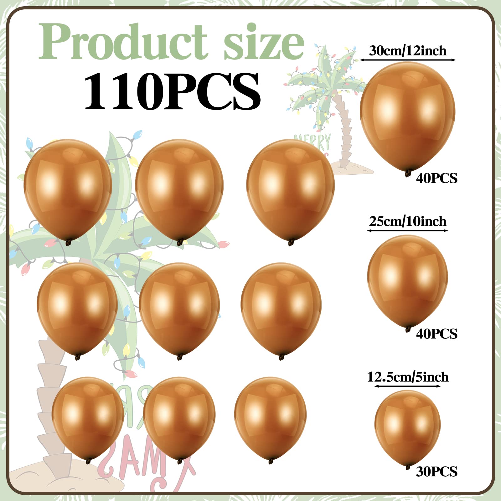 126 Pcs Coconut Palm Tree Leaves Balloons Hawaiian Balloons Set, 16 Pcs Palm Tree Balloon and 110 Brown Birthday Balloon Luau Party Decorations for Summer Tropical Weeding Baby Shower Supplies Gifts