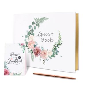 vienrose wedding guest book set with a pen and a welcome sign registry sign-in book with 123 blank lined pages gilded edges hardcover book for wedding baby shower birthday
