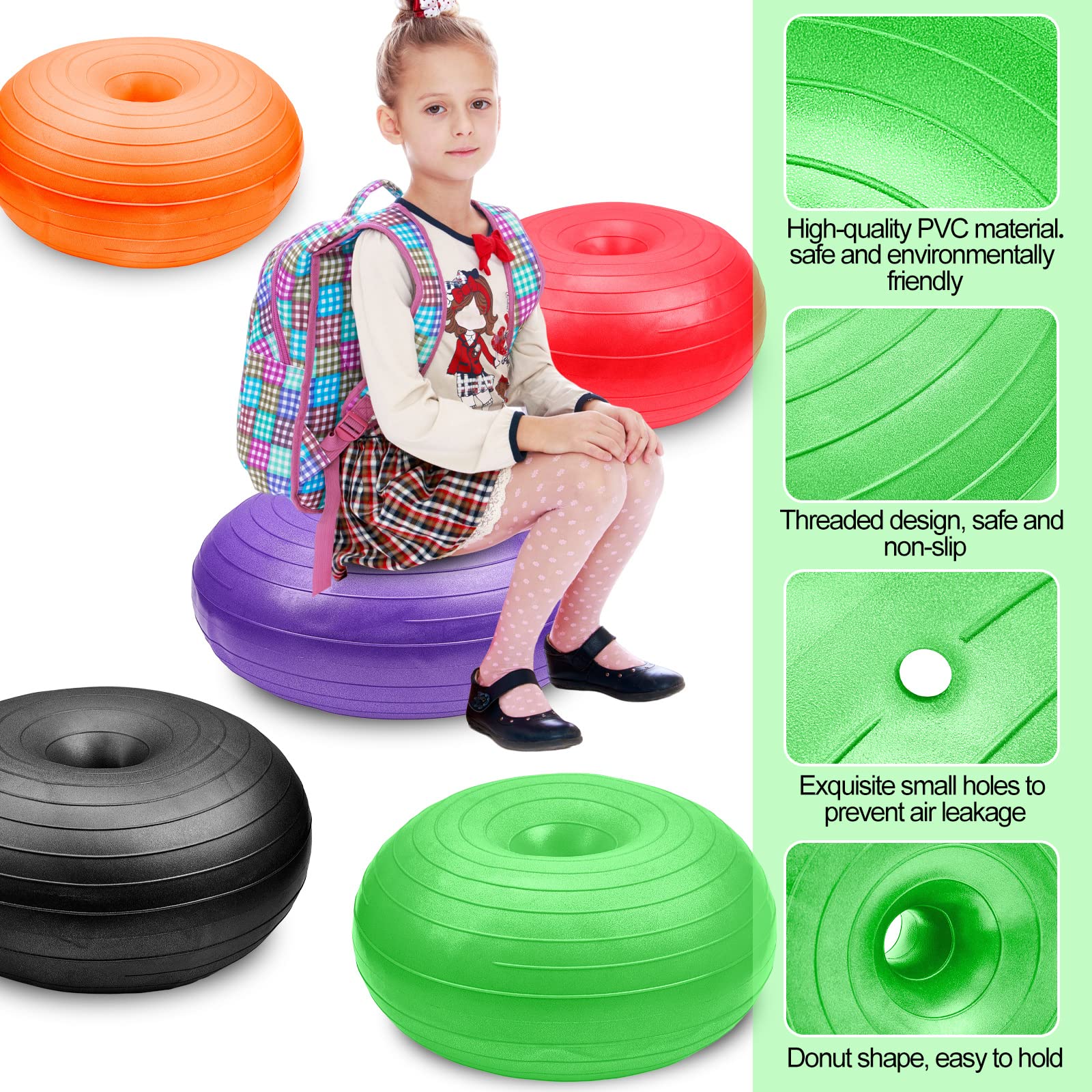 Lewtemi 6 Pieces Flexible Seating for Classroom Elementary Yoga Ball Chairs Wobble Seat for Kids Inflatable Donut Ball with Pump for Student Desk Chairs Exercise (Bright Color)