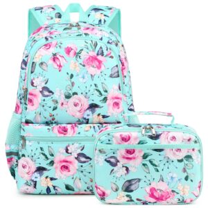 octsky backpack for girls kids backpack elementary bookbags teens middle school backpack with lunch box water-repellent lightweight floral lake