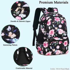 Octsky Backpack for Girls Kids Backpack Elementary Bookbags Teens Middle School Backpack with Lunch Box Water-repellent Lightweight Floral Lake