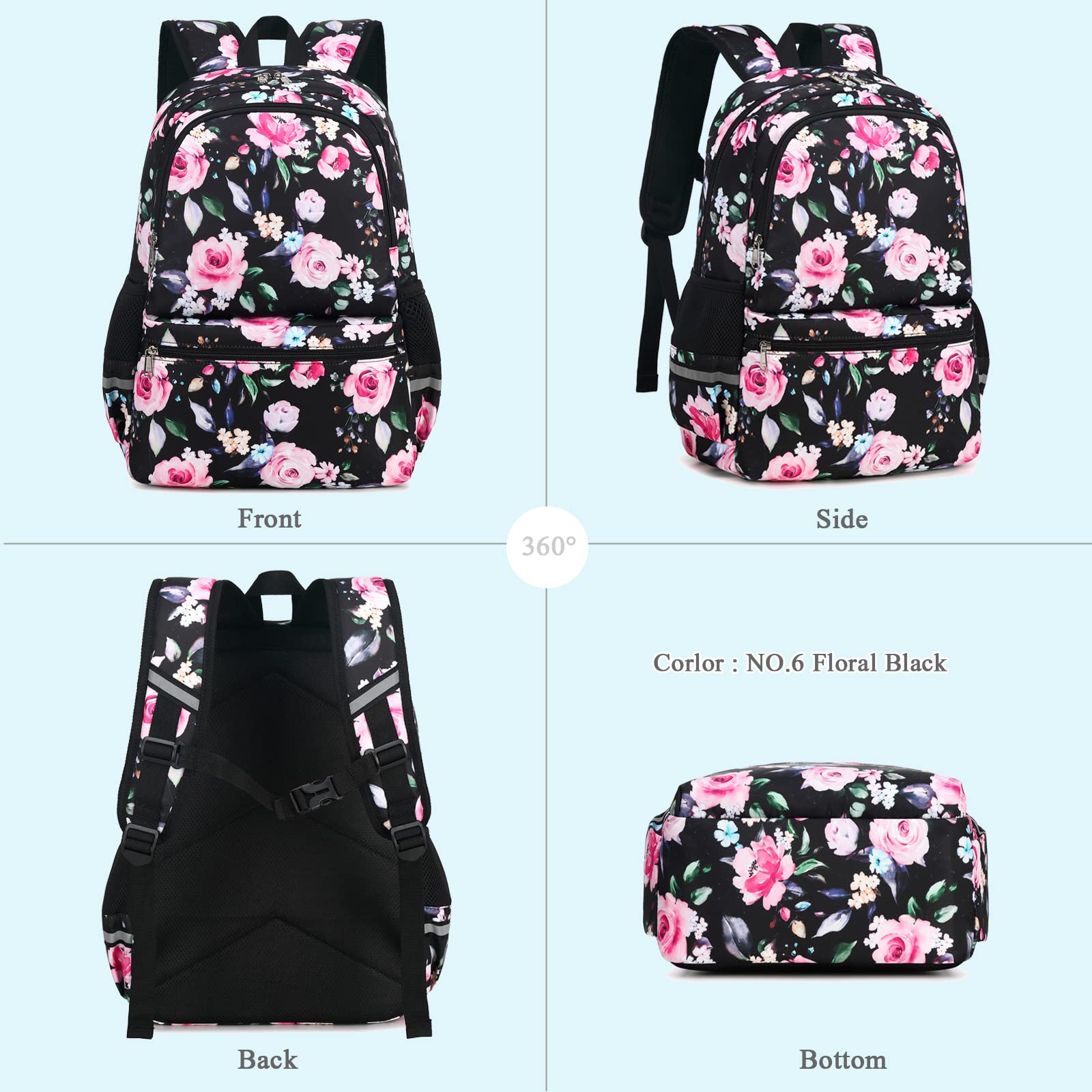 Octsky Backpack for Girls Kids Backpack Elementary Bookbags Teens Middle School Backpack with Lunch Box Water-repellent Lightweight Floral Lake