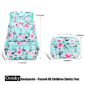 Octsky Backpack for Girls Kids Backpack Elementary Bookbags Teens Middle School Backpack with Lunch Box Water-repellent Lightweight Floral Lake