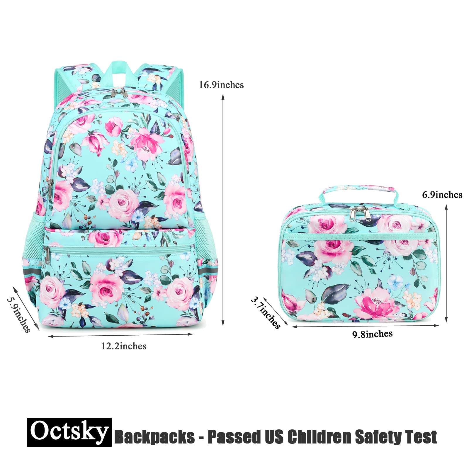 Octsky Backpack for Girls Kids Backpack Elementary Bookbags Teens Middle School Backpack with Lunch Box Water-repellent Lightweight Floral Lake