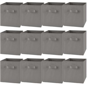 12 pcs cube storage bin 11'' collapsible storage cubes foldable cube storage organizer bins fabric bins storage basket fabric cubby boxes for shelf closet (gray)