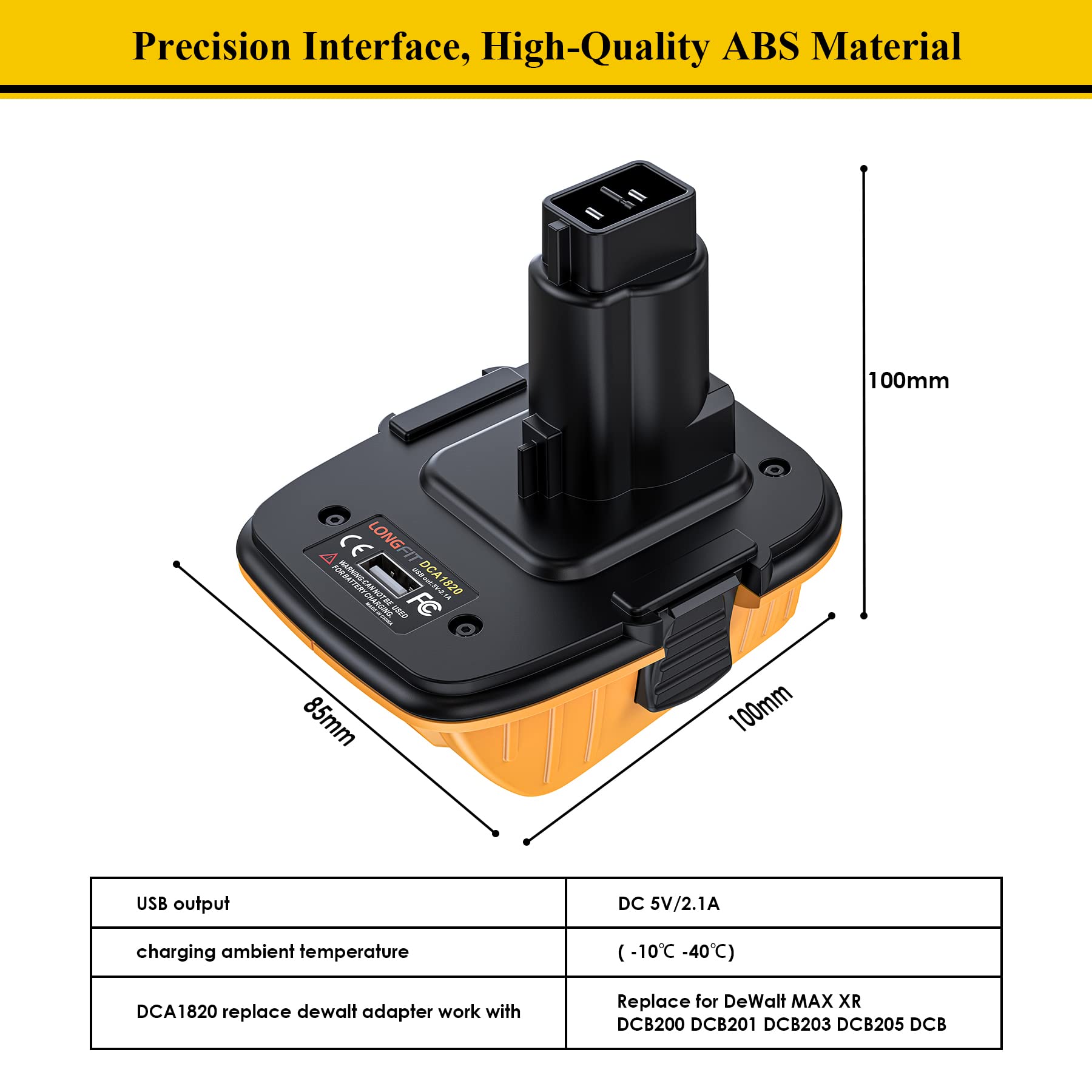 Replace for DeWalt Battery Adapter 18V to 20V DCA1820, Convert 20V Lithium Battery to 18V NiCad & NiMh Battery DC9096 DC9098 DC9099 DW9098 DW9096, with 5V USB Port, for Drills, Sanders and More