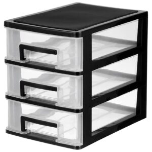 nuobesty 3 layer drawer type closet plastic drawers organizer clear cosmetics storage organizer desktop drawer containers unit for home office craft storage cabinet, black
