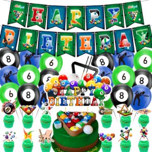 billiards party decorations billiards birthday party supplies includes billiards happy birthday banner, cake topper, cupcake toppers, balloons for billiards theme party sports party