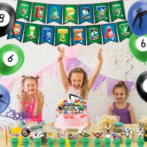 Billiards Party Decorations Billiards Birthday Party Supplies Includes Billiards Happy Birthday Banner, Cake Topper, Cupcake Toppers, Balloons for Billiards Theme Party Sports Party