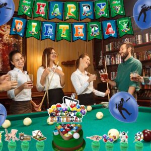 Billiards Party Decorations Billiards Birthday Party Supplies Includes Billiards Happy Birthday Banner, Cake Topper, Cupcake Toppers, Balloons for Billiards Theme Party Sports Party