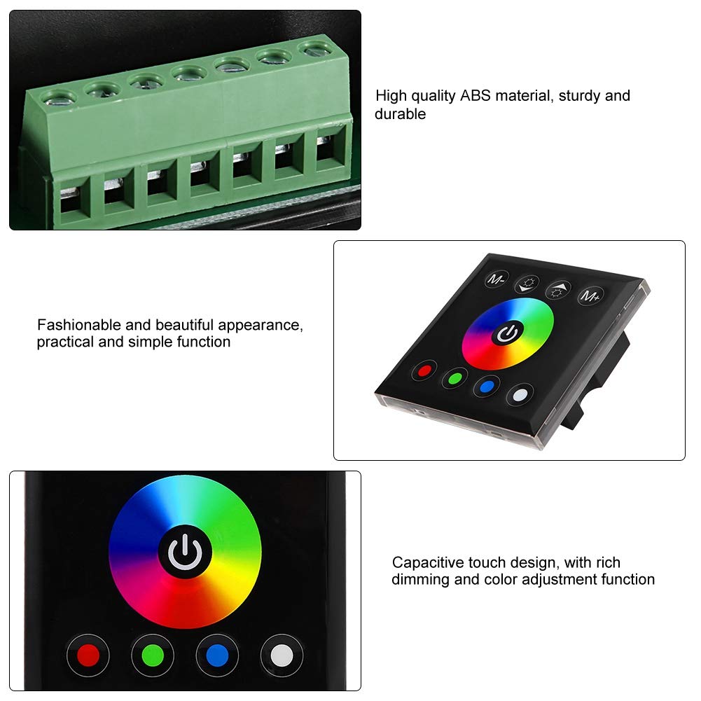 Psytfei LED Dimmer Wall Switch Wall Mounted Touch Panel Dimmer Switch Colorful Controller LED for LED Light Strip(Black)