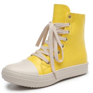 loonyx high top sneakers for men male leather facing shoes men's high top walking fashion sneaker with zipper in black and milk male leather facing yellow size 10