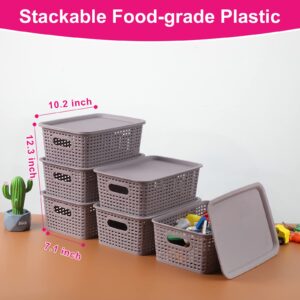 AREYZIN Plastic Storage Bins With Lid Organizing Container Lidded Knit Storage Basket Organizer Bins for Shelves Drawers Desktop Closet Playroom Classroom Office, Grey-Purple