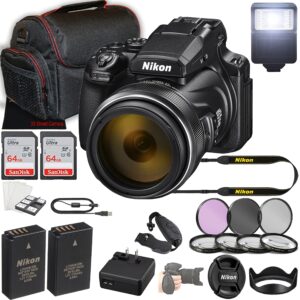 nikon coolpix p1000 16.7 digital point and shoot camera + 128gb memory + case + filters + 3 piece filter kit + more (24pc bundle)