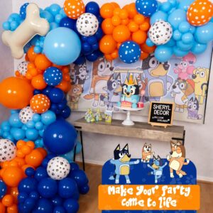 ALL-IN-1 Bluey Balloons Arch & Garland Kit with BONUS Dog Bone – Small and Large Bluey Birthday Party Balloons in Blue and Orange – Bluey Themed Party Decorations & Supplies for Boy or Girl Birthday