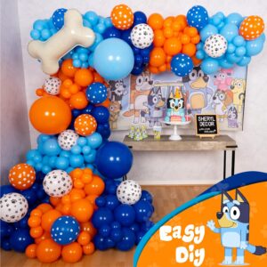 ALL-IN-1 Bluey Balloons Arch & Garland Kit with BONUS Dog Bone – Small and Large Bluey Birthday Party Balloons in Blue and Orange – Bluey Themed Party Decorations & Supplies for Boy or Girl Birthday