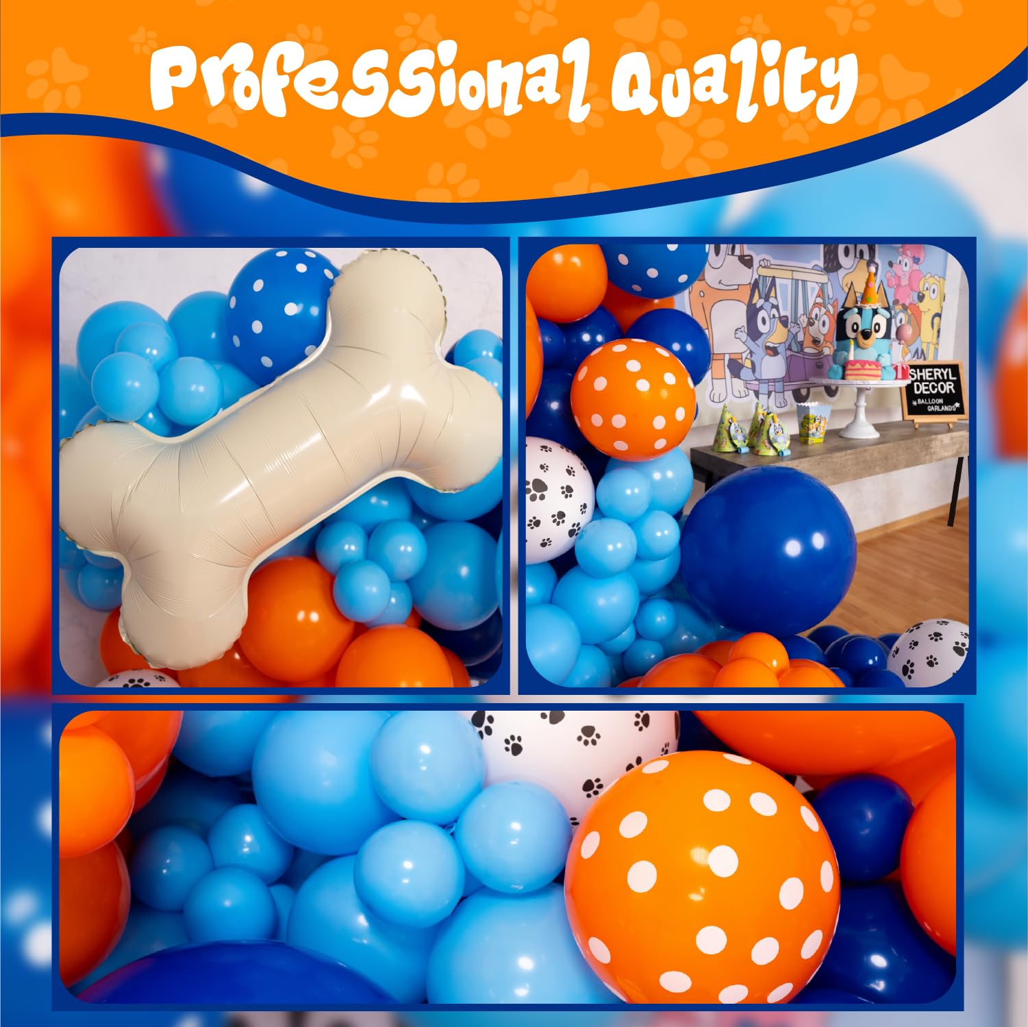 ALL-IN-1 Bluey Balloons Arch & Garland Kit with BONUS Dog Bone – Small and Large Bluey Birthday Party Balloons in Blue and Orange – Bluey Themed Party Decorations & Supplies for Boy or Girl Birthday