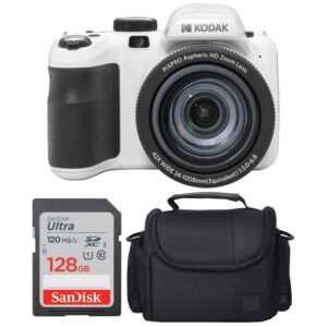 kodak pixpro az425 digital camera + camera case + 128gb memory card (white)