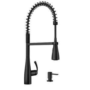 moen essie matte black one-handle high arc pulldown kitchen faucet, 87814bl