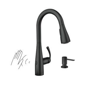 moen essie matte black one-handle high arc kitchen faucet, 87014ewbl