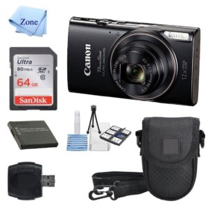 canon powershot elph 360 hs(black) with 12x optical zoom and built-in wi-fi with deluxe starter kit including 64gb sdhc flexible tripod + extra battery + protective camera case (renewed)