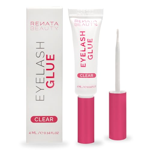 Renata Beauty Lash Glue for False Eyelash Extensions – 24 Hour Transparent Glue for False Lashes – Waterproof Cluster Lash Glue with Dual Function Flexible Brush Tube – Compatible with Glue Remover