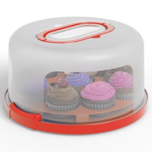 Cake Cupcake Carrier with Lid and Handle + Cake Stand Plate with Dome | 10" Round Cake Container Holder with Cover | Plastic Pie Carrier Cake Storage Container | Bunt Keeper Platter Tray for Transport