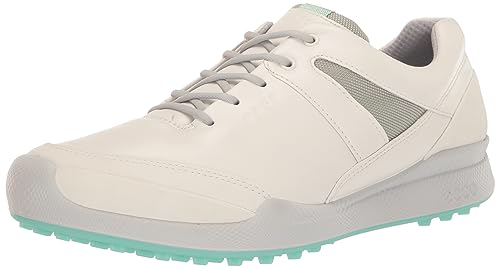 ECCO Women's Biom Hybrid Hydromax Water Resistant Golf Shoe, White/Concrete, 9-9.5