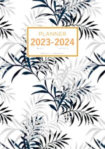 planner 2023-2024: a5 small weekly and monthly organizer from may 2023 to april 2024 | dark-light tropical plant leaf design white
