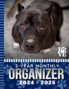 2-year monthly organizer 2024-2025: 8.5x11 large dated monthly schedule with 100 blank college-ruled paper combo / 24-month life organizing gift / black pitbull terrier - pit bull theme cover