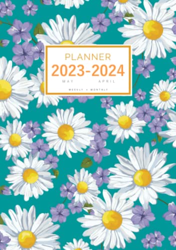 Planner 2023-2024: A5 Small Weekly and Monthly Organizer from May 2023 to April 2024 | Sweet Chamomile Flower Design Teal