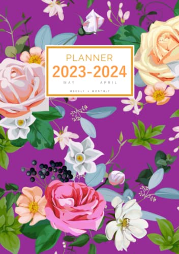 Planner 2023-2024: A5 Small Weekly and Monthly Organizer from May 2023 to April 2024 | Beautiful Rose Flower Design Purple