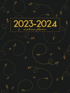 academic planner 2023-2024 large | cute little bumble bees buzzing on black: july - june | weekly & monthly | us federal holidays and moon phases