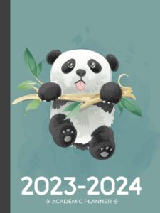 academic planner 2023-2024 large | cute panda hanging on: july - june | weekly & monthly | us federal holidays and moon phases