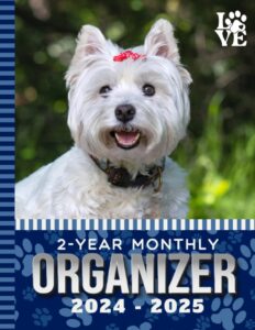 2-year monthly organizer 2024-2025: 8.5x11 large dated monthly schedule with 100 blank college-ruled paper combo / 24-month life organizing gift / west highland terrier westie art cover