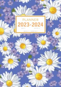 planner 2023-2024: a5 small weekly and monthly organizer from may 2023 to april 2024 | sweet chamomile flower design blue