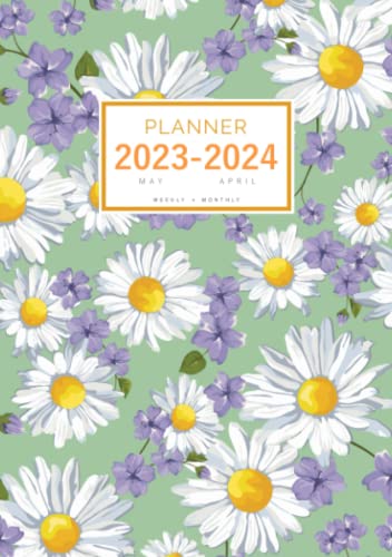 Planner 2023-2024: A5 Small Weekly and Monthly Organizer from May 2023 to April 2024 | Sweet Chamomile Flower Design Green