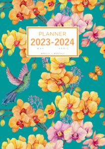 planner 2023-2024: a5 small weekly and monthly organizer from may 2023 to april 2024 | hummingbird and orchid flower design teal