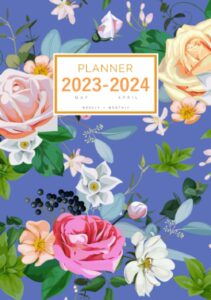 planner 2023-2024: a5 small weekly and monthly organizer from may 2023 to april 2024 | beautiful rose flower design blue