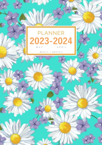 Planner 2023-2024: A5 Small Weekly and Monthly Organizer from May 2023 to April 2024 | Sweet Chamomile Flower Design Turquoise